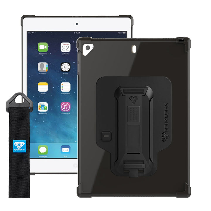ZXS-iPad-A2 | iPad air 1 / air 2 | 4 corner protection case w/ hand strap kick stand & X-mount