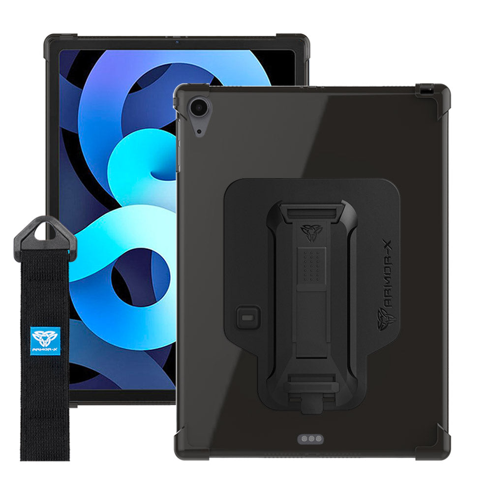 ZXS-iPad-A4BK | iPad Air 4 2020 / Air 5 2022 | 4 corner protection case w/ hand strap kick stand & X-mount