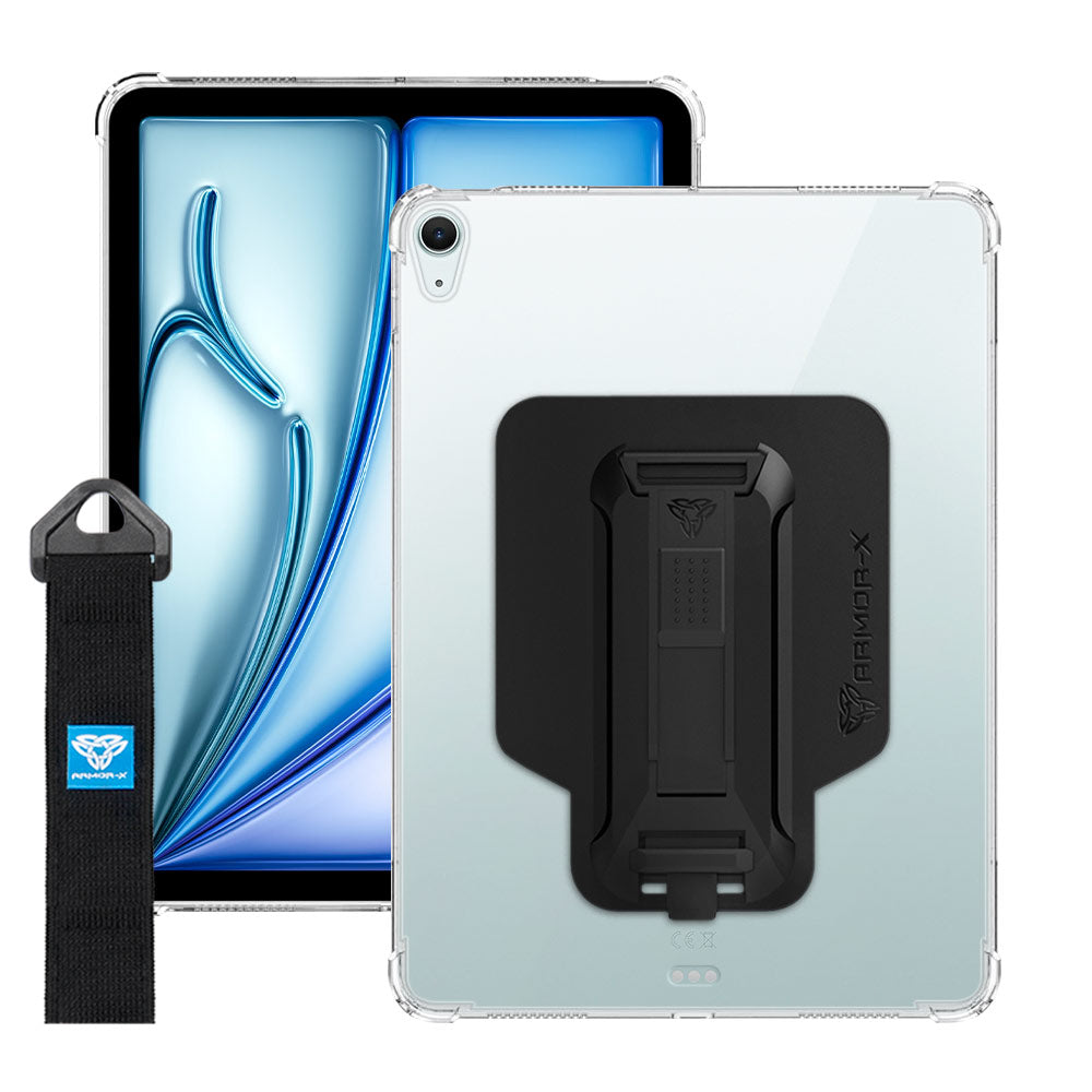 ARMOR-X iPad Air 4 2020 / Air 5 2022 shockproof case, impact protection cover with hand strap and kick stand. One-handed design for your workplace.