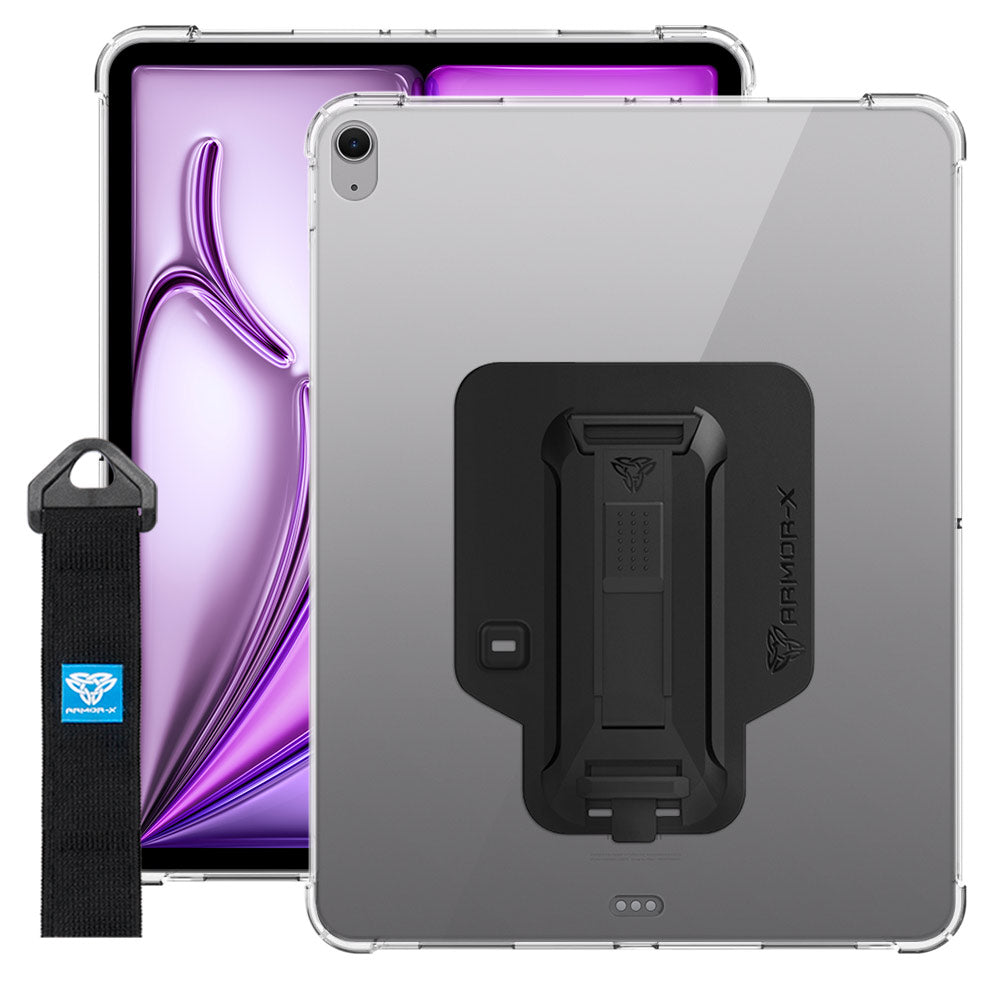 ZXS-iPad-A6CL | iPad Air 13 (M2) / (M3) | 4 corner protection case w/ hand strap kick stand & X-mount