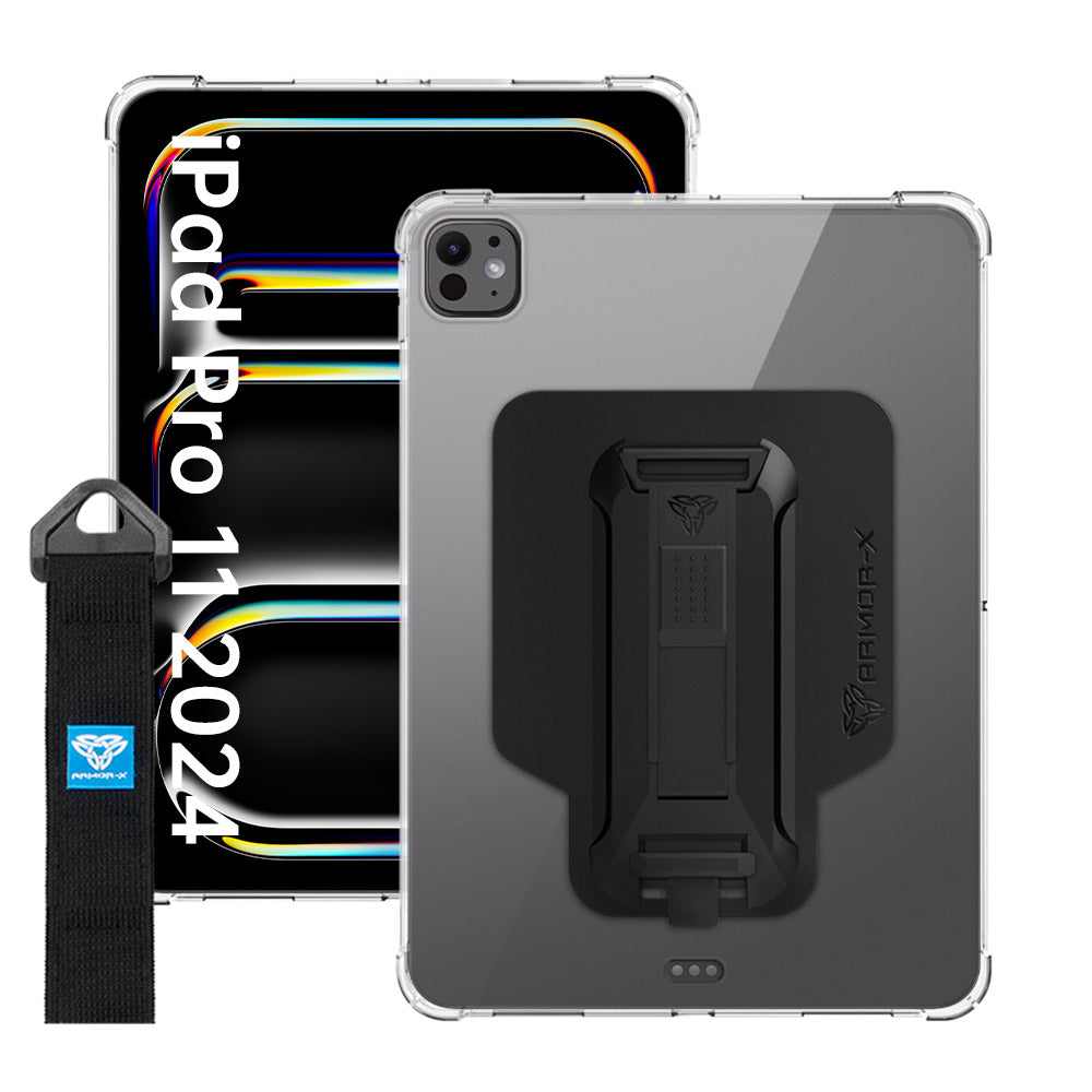 ZXS-iPad-PR11CL | iPad Pro 11 ( 5th Gen. ) 2024 | 4 corner protection case w/ hand strap kick stand & X-mount