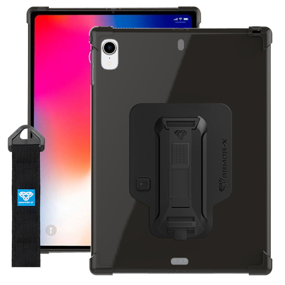 ZXS-iPad-PR5 | iPad Pro 12.9 ( 3rd Gen. ) 2018 | 4 corner protection case w/ hand strap kick stand & X-mount