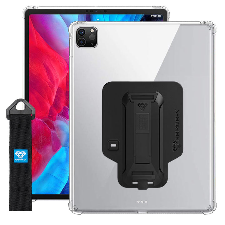 ZXS-iPad-PR7CL | iPad Pro 12.9 ( 4th / 5th / 6th Gen. ) 2020 / 2021 / 2022 | 4 corner protection case w/ hand strap kick stand & X-mount