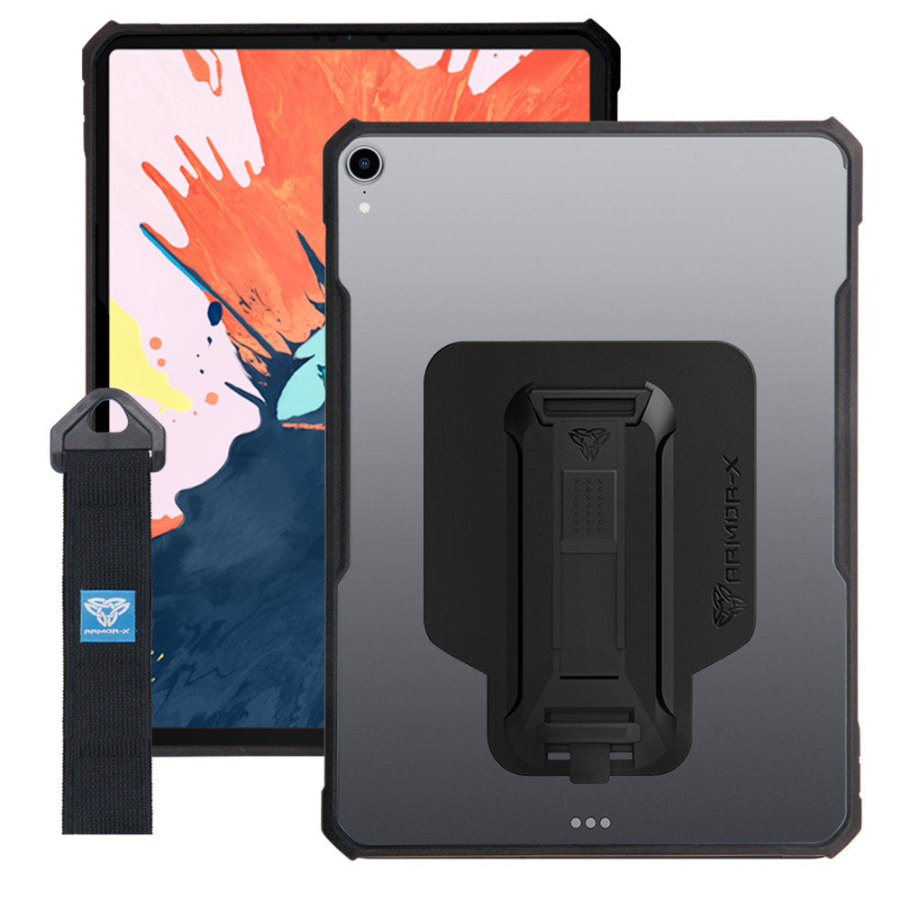 DXS-iPad-PR5 | iPad Air 12.9 2024 | Ultra slim 4 corner Anti-impact tablet case with hand strap kick-stand & X-Mount Supports Apple Pencil 2 Wireless Charging
