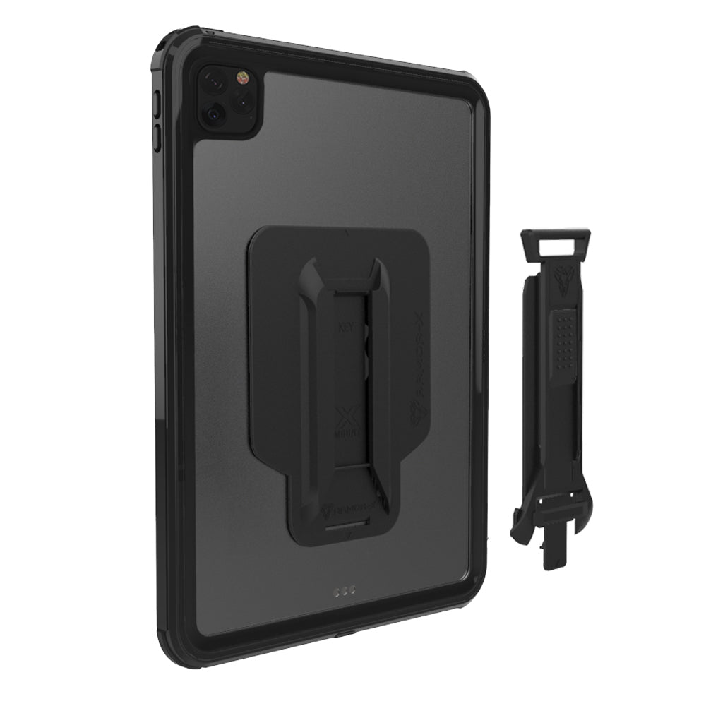 ARMOR-X iPad Air 11 ( M2 ) shockproof case, impact protection cover with hand strap and kick stand. One-handed design for your workplace.