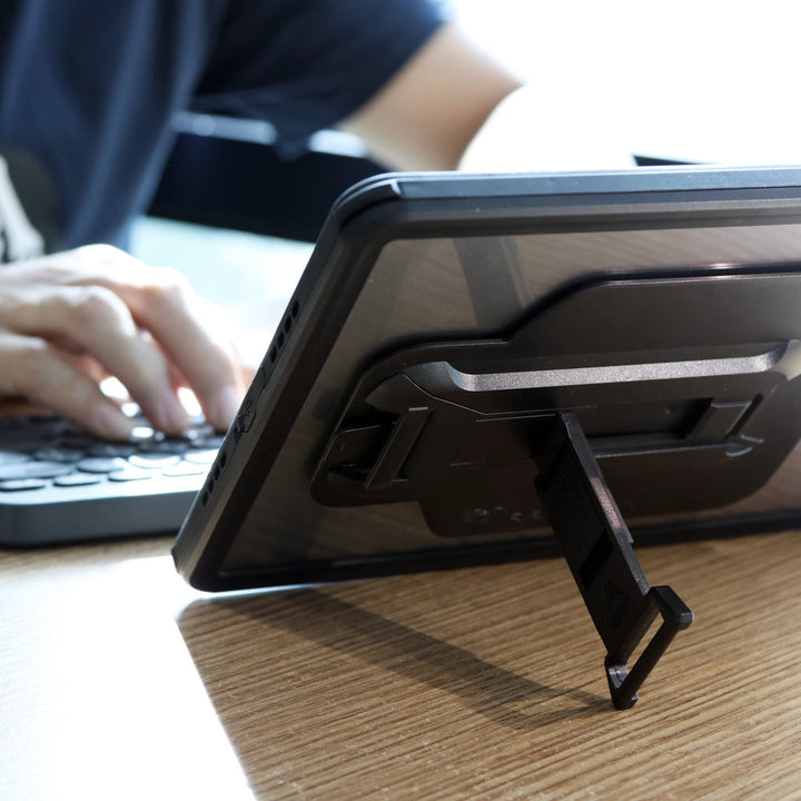 ARMOR-X iPad Air 13 ( M2 ) case with kick stand for horizontal angle. Hand free typing, drawing, video watching.