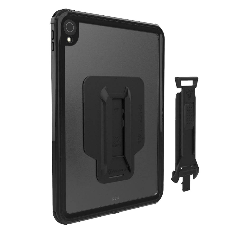 ARMOR-X Apple iPad Pro 11 ( M4 ) shockproof case, impact protection cover with hand strap and kick stand. One-handed design for your workplace.