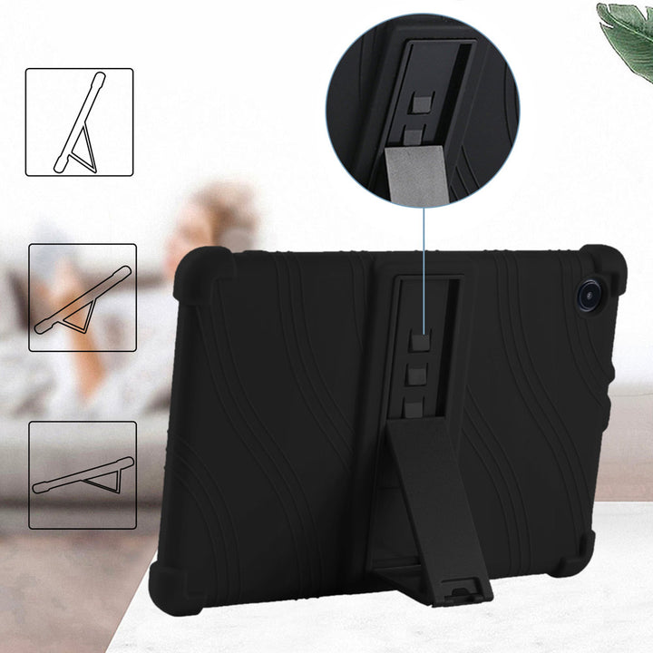 ARMOR-X TCL Tab 10L 8491X 10.1 Soft silicone shockproof protective case. Built-in adjustable kickstand convenient for providing different viewing angles when watching videos, texting, gaming or learning etc.