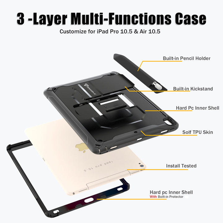 CLN-iPad-PR3 | iPad Pro 10.5 / air 2019 | Dual layers shockproof rugged case with kick-stand & Pen Holder