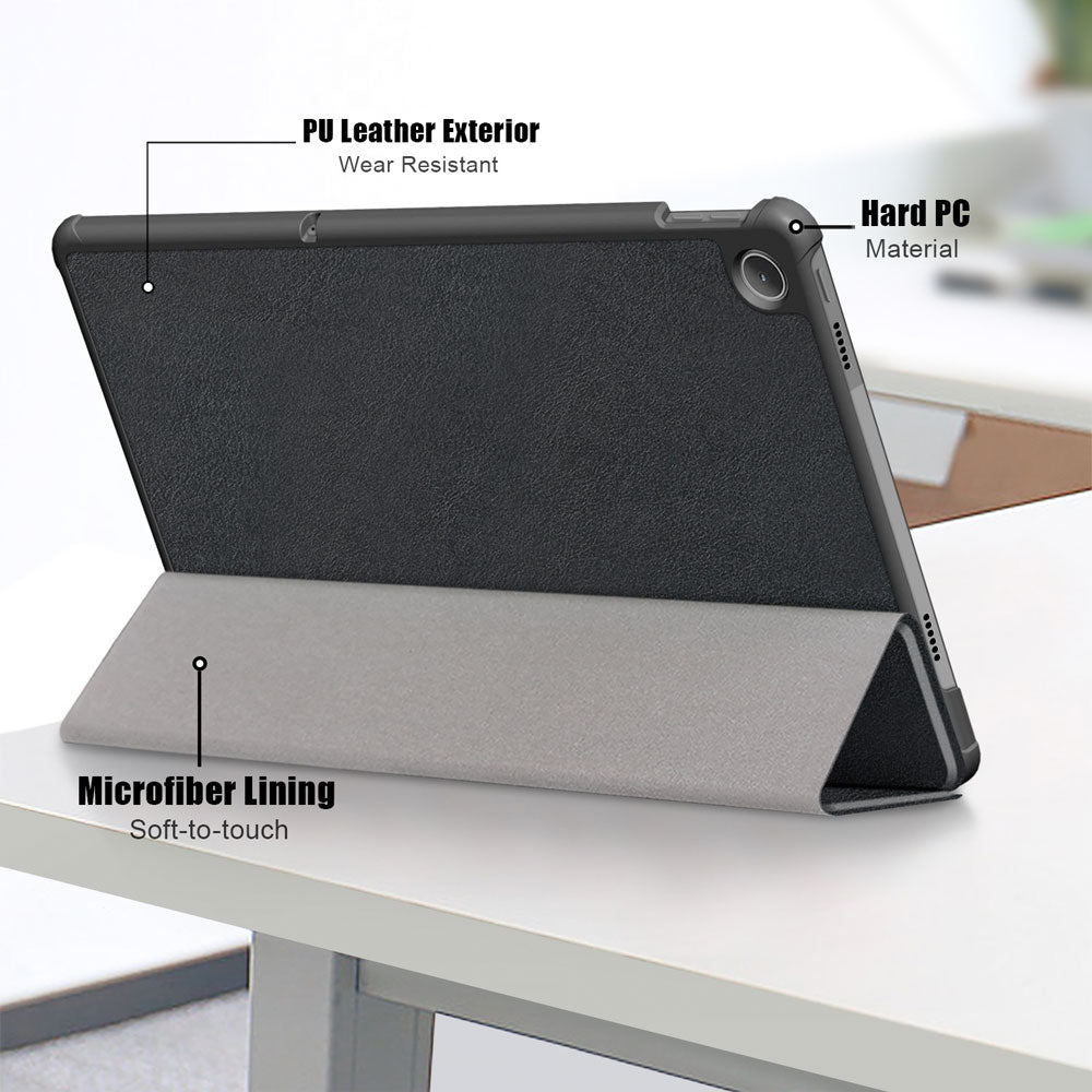 ARMOR-X Lenovo Tab M10 Plus 10.6 ( Gen3 ) TB125FU Smart Tri-Fold Stand Magnetic PU Cover. Made of durable PU leather exterior, soft microfiber lining and coverage with PC back shell. 