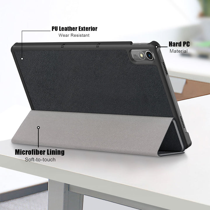 ARMOR-X Lenovo Tab P11 Gen 2 TB350 Smart Tri-Fold Stand Magnetic PU Cover. Made of durable PU leather exterior, soft microfiber lining and coverage with PC back shell. 