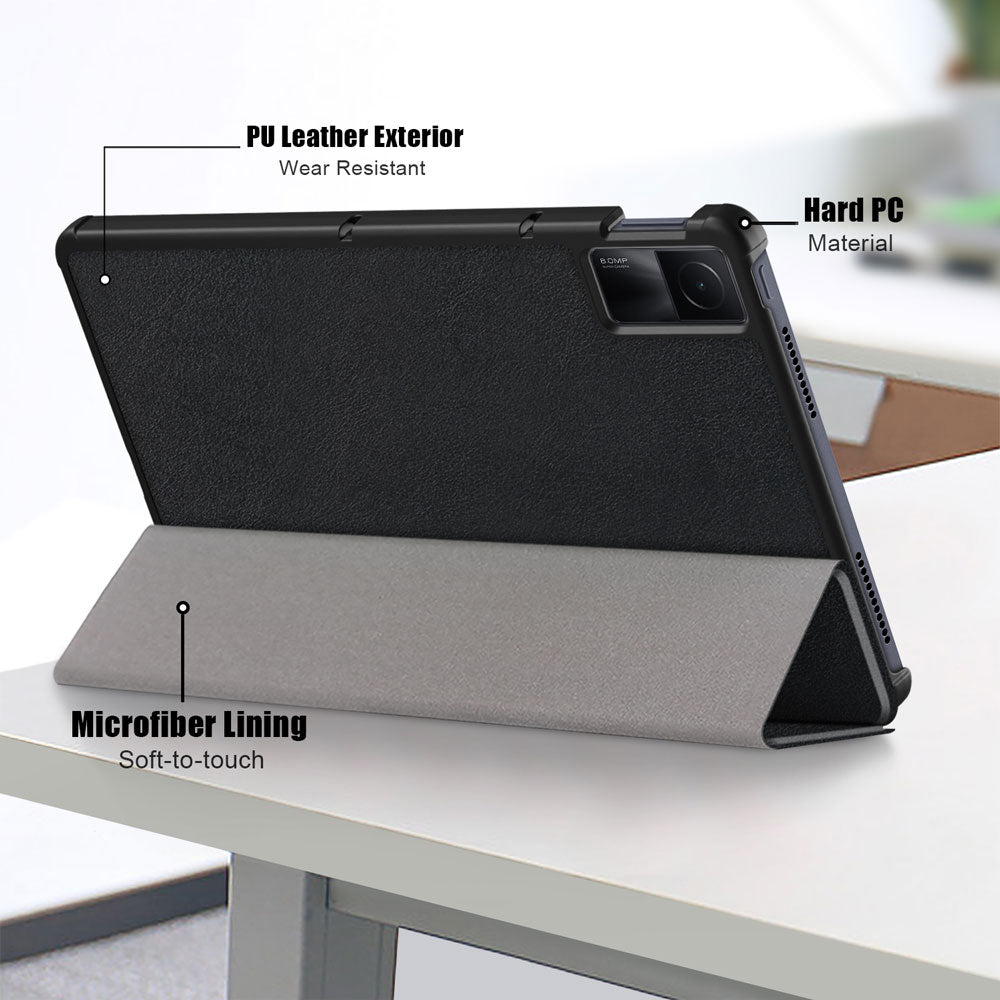 ARMOR-X Xiaomi Redmi Pad Smart Tri-Fold Stand Magnetic PU Cover. Made of durable PU leather exterior, soft microfiber lining and coverage with PC back shell. 