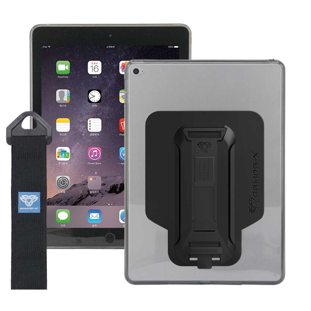 ARMOR-X Apple iPad air 2 protective case with handstrap. Excellent protection with TPU shock absorption housing.