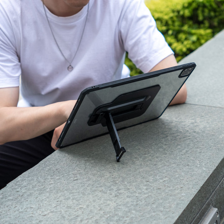 DXS-iPad-PR7 | iPad Pro 12.9 ( 4th / 5th / 6th Gen. ) 2020 / 2021 / 2022 | Ultra slim 4 corner Anti-impact tablet case with hand strap kick-stand & X-Mount Supports Apple Pencil 2 Wireless Charging