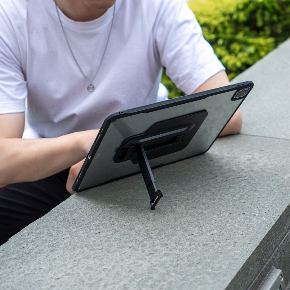 DXS-iPad-PR6 | iPad Pro 11 ( 1st / 2nd / 3rd / 4th Gen. ) 2018 / 2020 / 2021 / 2022 | Ultra slim 4 corner Anti-impact tablet case with hand strap kick-stand & X-Mount Supports Apple Pencil 2 Wireless Charging