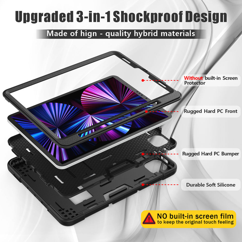 ARMOR-X iPad Pro 11 ( 1st / 2nd / 3rd Gen. ) 2018 / 2020 / 2021 shockproof case. Upgraded 3-in-1 shockproof design.
