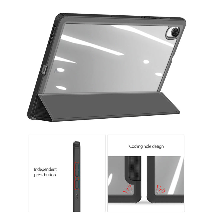 ARMOR-X Lenovo Tab M10 Plus TB-X606 Smart Tri-Fold Stand Magnetic Cover with raised edge to protect the screen and camera.