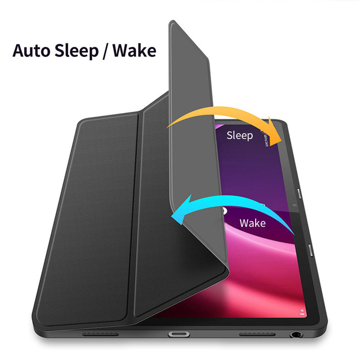 ARMOR-X Lenovo Tab P11 Gen 2 TB350 Smart Tri-Fold Stand Magnetic Cover. With built-in magnets, automatically wakes or puts your device to sleep when the lid is opened and closed. 