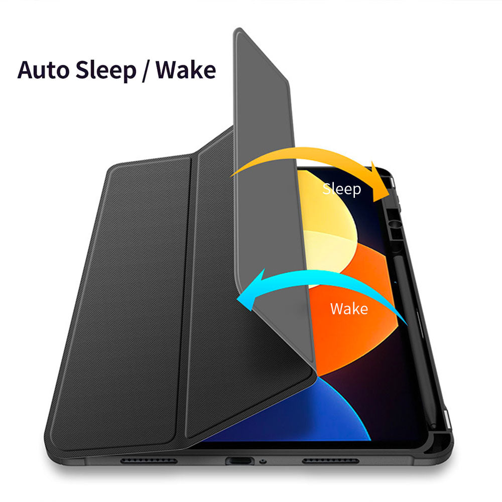 ARMOR-X Xiaomi Mi Pad 5 Pro 12.4" Smart Tri-Fold Stand Magnetic Cover. With built-in magnets, automatically wakes or puts your device to sleep when the lid is opened and closed.