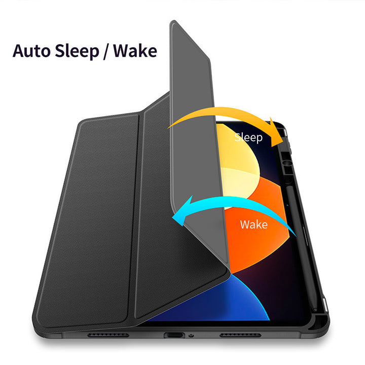 ARMOR-X Xiaomi Mi Pad 5 Pro 12.4" Smart Tri-Fold Stand Magnetic Cover. With built-in magnets, automatically wakes or puts your device to sleep when the lid is opened and closed.