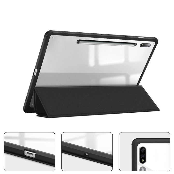ARMOR-X Samsung Galaxy Tab S7 SM-T870 / SM-T875 / SM-T876B Smart Tri-Fold Stand Magnetic Cover. Raised edge to protect the ports and camera.
