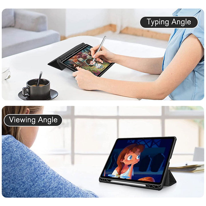 ARMOR-X Samsung Galaxy Tab S7 SM-T870 / SM-T875 / SM-T876B Smart Tri-Fold Stand Magnetic Cover. Two angles are provided for satisfying your viewing and typing needs.