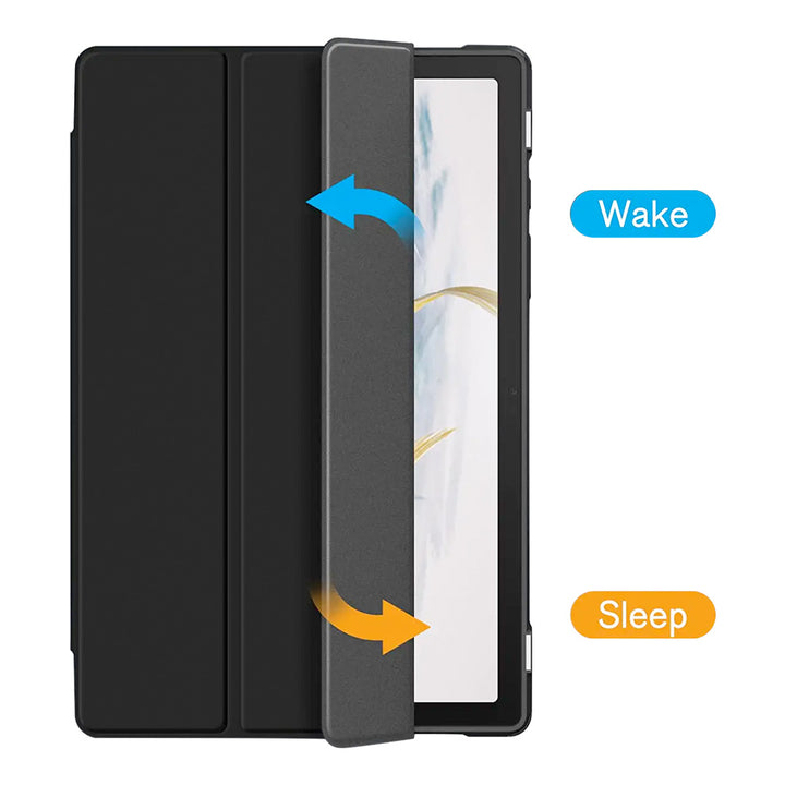 ARMOR-X Samsung Galaxy Tab A8 SM-X200 / X205 Smart Tri-Fold Stand Magnetic Cover. With built-in magnets, automatically wakes or puts your device to sleep when the lid is opened and closed. 