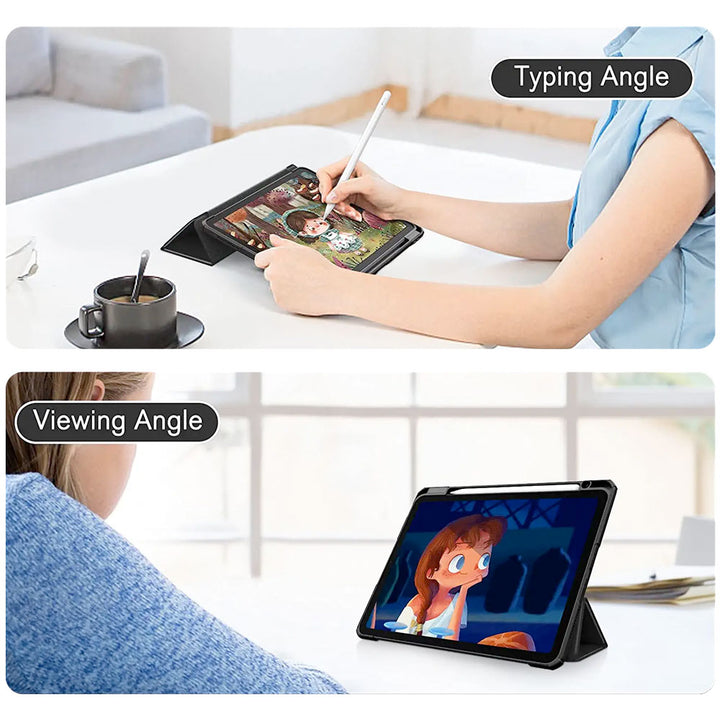 ARMOR-X APPLE iPad Air 4 2020 / Air 5 2022 Smart Tri-Fold Stand Magnetic Cover. Two angles are provided for satisfying your viewing and typing needs.