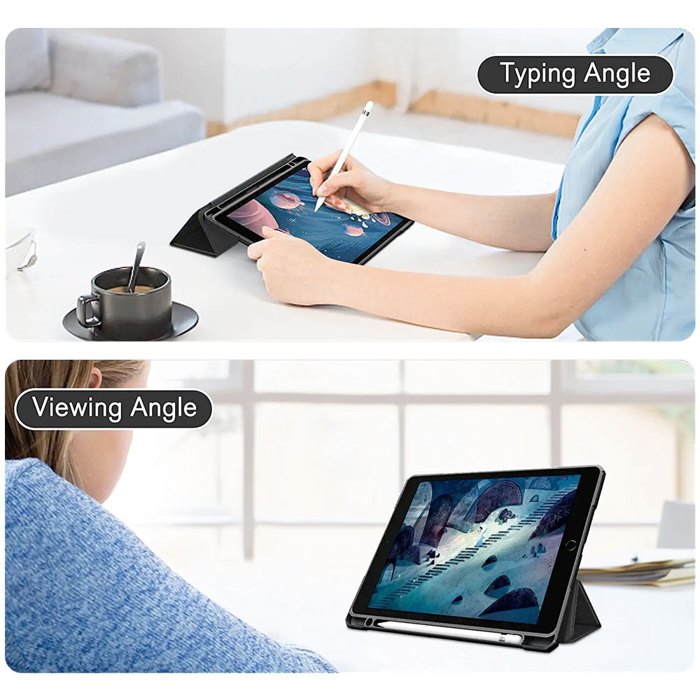 ARMOR-X APPLE iPad 10.2 (7TH & 8TH & 9TH GEN.) 2019 / 2020 / 2021 Smart Tri-Fold Stand Magnetic Cover. Two angles are provided for satisfying your viewing and typing needs.