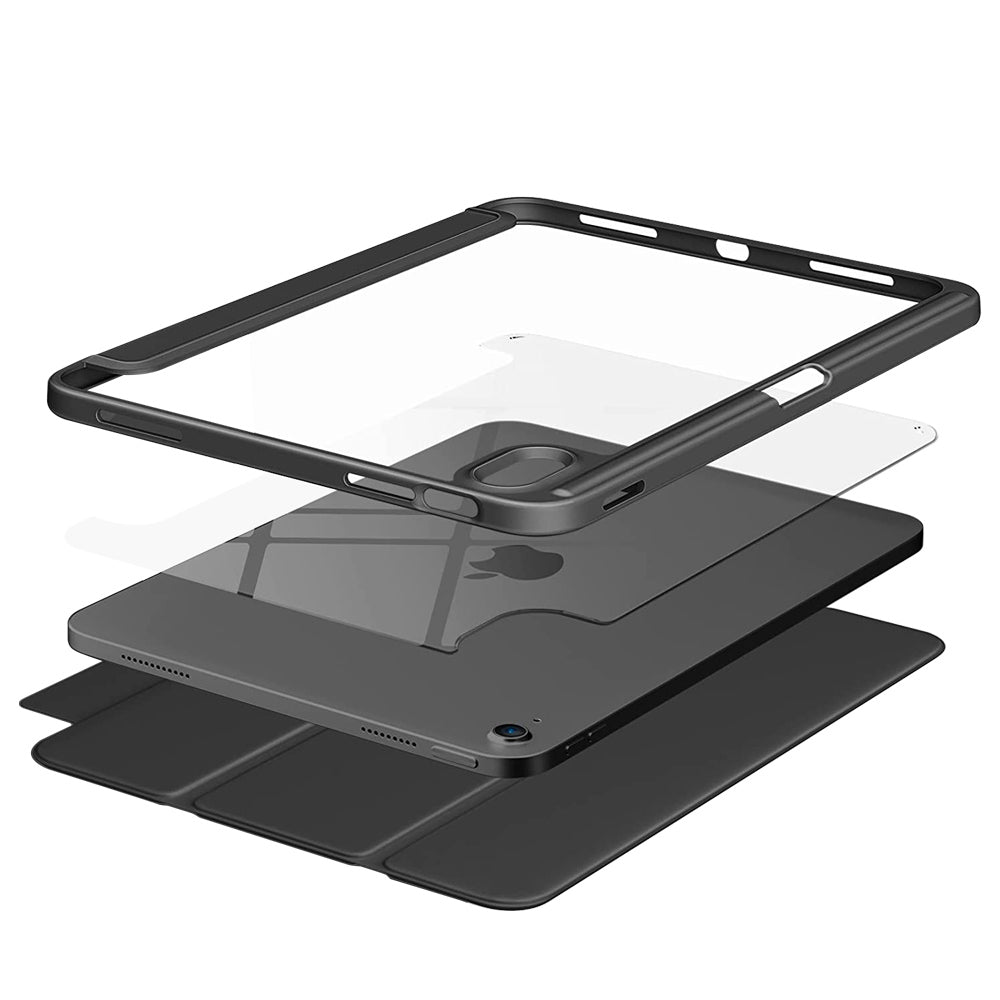 ARMOR-X APPLE iPad 10.9 (10th Gen.) Smart Tri-Fold Stand Magnetic Cover. Hardshell back cover with flexible TPU bumper protects the tablet from shocks, drops and impacts.