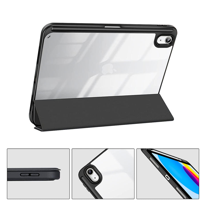ARMOR-X APPLE iPad 10.9 (10th Gen.) Smart Tri-Fold Stand Magnetic Cover. Raised edge to protect the ports and camera.