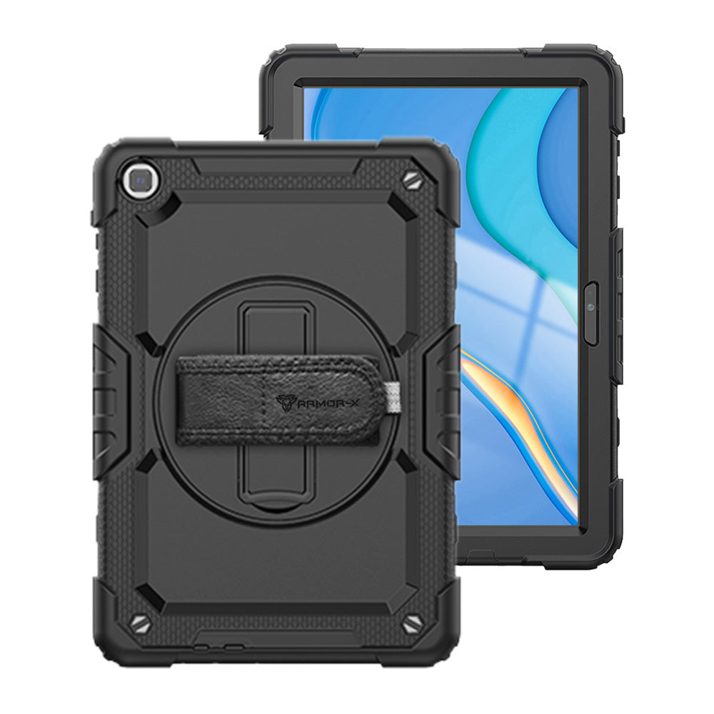 ARMOR-X  Huawei MatePad T10 9.7 / T10S 10.1 2020 shockproof case, impact protection cover with hand strap and kick stand. One-handed design for your workplace.