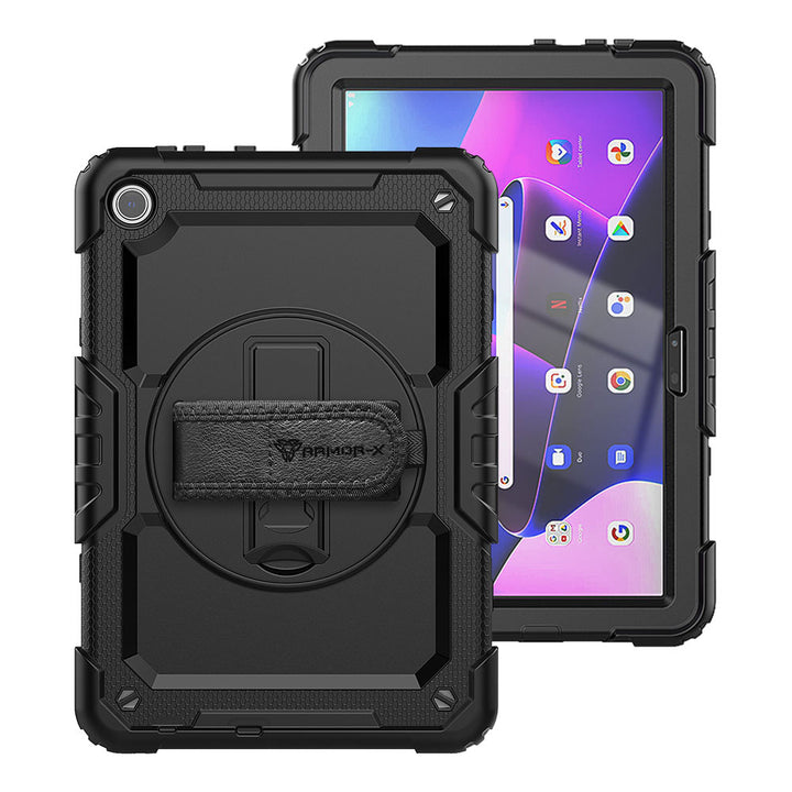 ARMOR-X Lenovo Tab M10 ( Gen3 ) TB328 shockproof case, impact protection cover with hand strap and kick stand. One-handed design for your workplace.