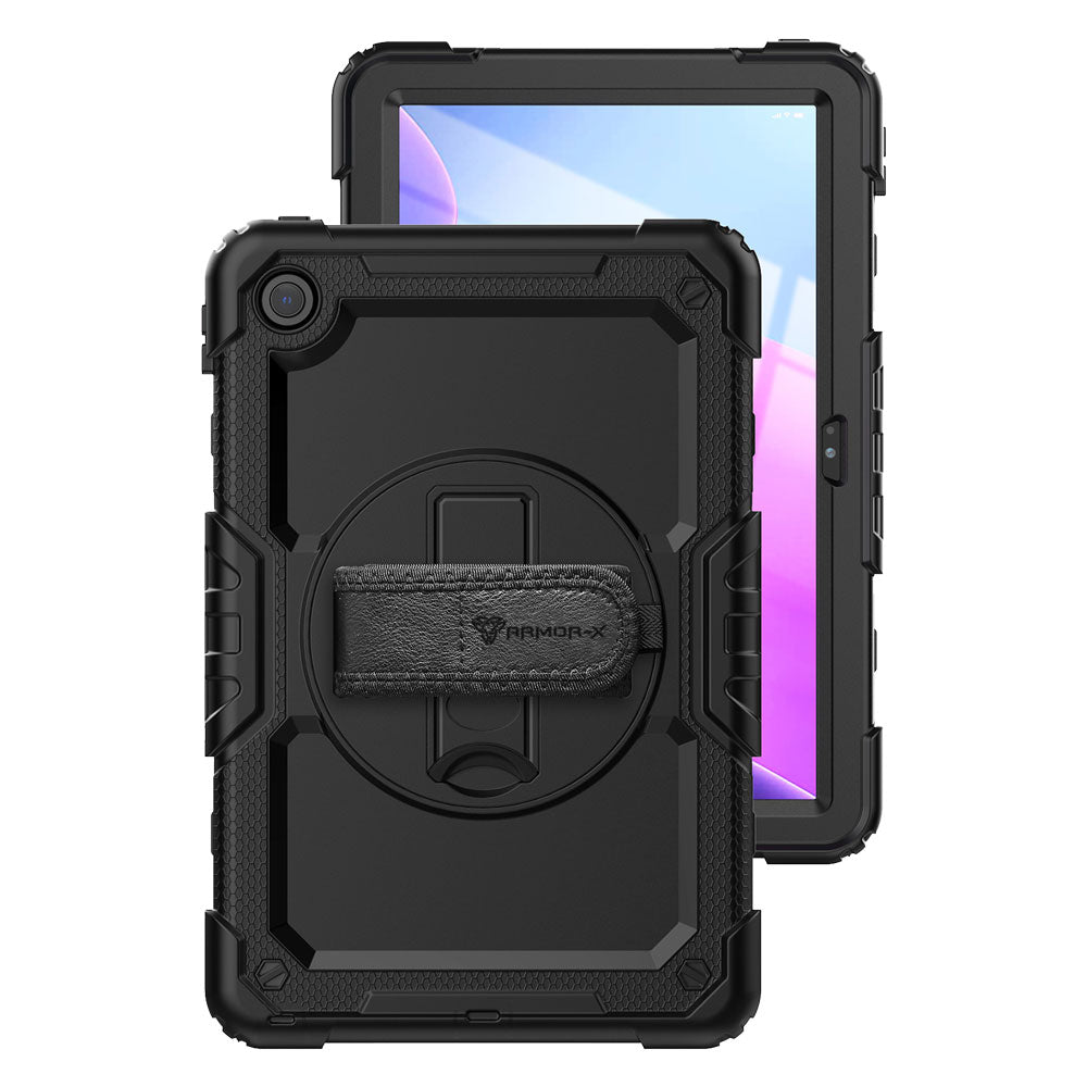 ARMOR-X  Lenovo Tab M10 Plus 10.6 ( Gen3 ) TB125FU shockproof case, impact protection cover with hand strap and kick stand. One-handed design for your workplace.