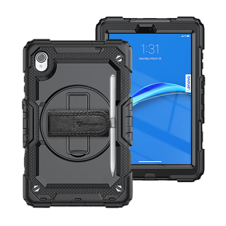 ARMOR-X Lenovo M8 (HD) TB-8505 / M8 (FHD) TB-8705 / M8 (3rd Gen) TB-8506 shockproof case, impact protection cover with hand strap and kick stand. One-handed design for your workplace.