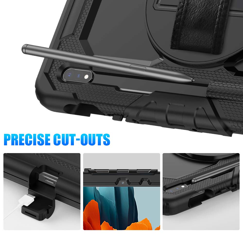 GEN-SS-S7 | Samsung Galaxy Tab S7 SM-T870 / SM-T875 / SM-T876B | Rainproof military grade rugged case with hand strap and kick-stand