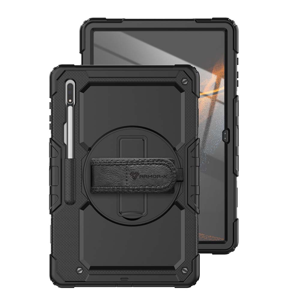 GEN-SS-X900 | Samsung Galaxy Tab S8 Ultra SM-X900 / X906 | Rainproof military grade rugged case with hand strap and kick-stand