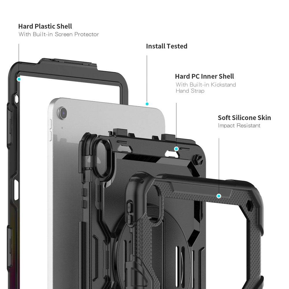 ARMOR-X iPad 10.9 shockproof case, impact protection cover with hand strap and kick stand. Ultra 3 layers impact resistant design.