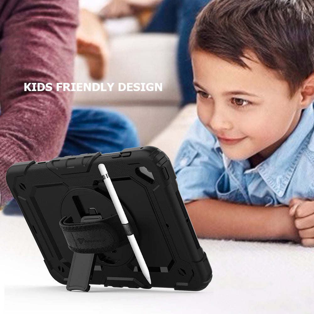 ARMOR-X iPad Air 2 shockproof case, impact protection cover with hand strap and kick stand. Kids friendly design.