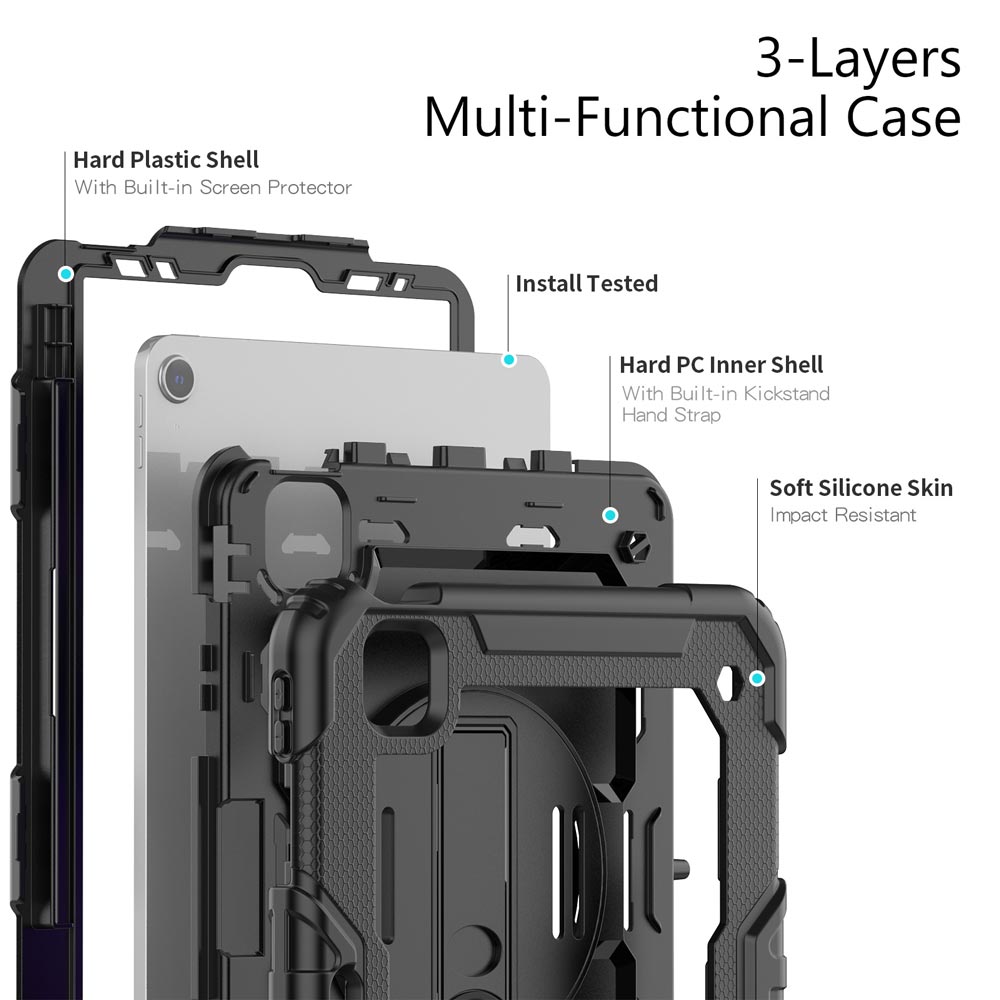 ARMOR-X iPad Pro 11 ( 2nd / 3rd Gen. ) 2020 / 2021 shockproof case, impact protection cover with hand strap and kick stand. Ultra 3 layers impact resistant design.