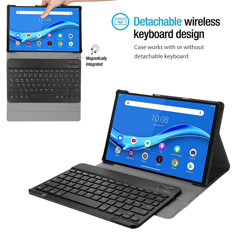 ARMOR-X Lenovo Tab M10 Plus TB-X606 shockproof case, impact protection cover. Shockproof case with magnetic detachable wireless keyboard.