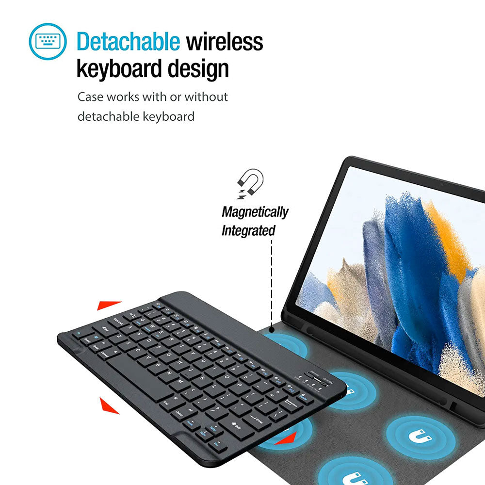 ARMOR-X Samsung Galaxy Tab A8 SM-X200 / X205 shockproof case, impact protection cover. Shockproof case with magnetic detachable wireless keyboard.