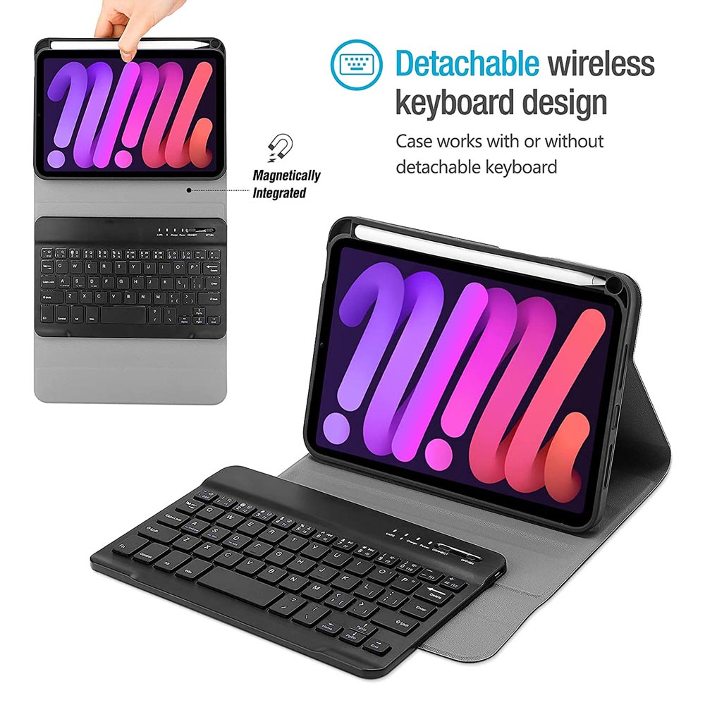 ARMOR-X iPad mini 6 shockproof case, impact protection cover. Shockproof case with magnetic detachable wireless keyboard.