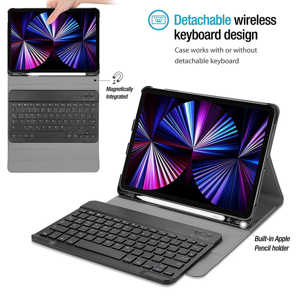 ARMOR-X iPad Pro 11 ( 1st / 2nd / 3rd Gen. ) 2018 / 2020 / 2021 shockproof case, impact protection cover. Shockproof case with magnetic detachable wireless keyboard.