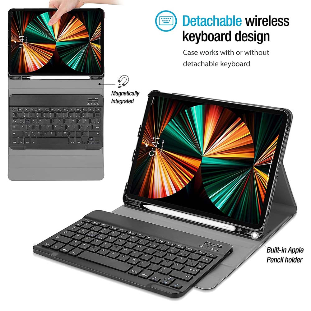 ARMOR-X iPad Pro 12.9 ( 3rd / 4th / 5th Gen. ) 2018 / 2020 / 2021 shockproof case, impact protection cover. Shockproof case with magnetic detachable wireless keyboard.