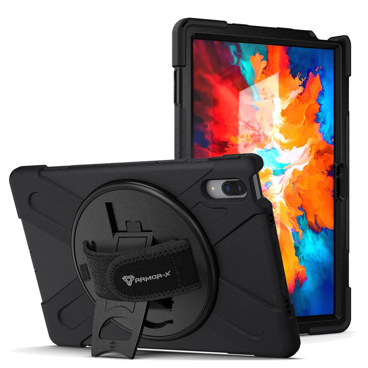 ARMOR-X Lenovo Tab P11 Pro TB-J706 shockproof case, impact protection cover with hand strap and kick stand. One-handed design for your workplace.