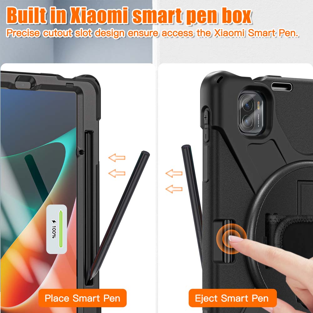 ARMOR-X Xiaomi Mi Pad 5 / 5 Pro 11" shockproof case, impact protection cover with hand strap and kick stand. Built-in Xiaomi smart pen box.