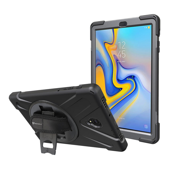 ARMOR-X Samsung Galaxy Tab A 10.5 2018 T590 T595 shockproof case, impact protection cover with hand strap and kick stand. One-handed design for your workplace.