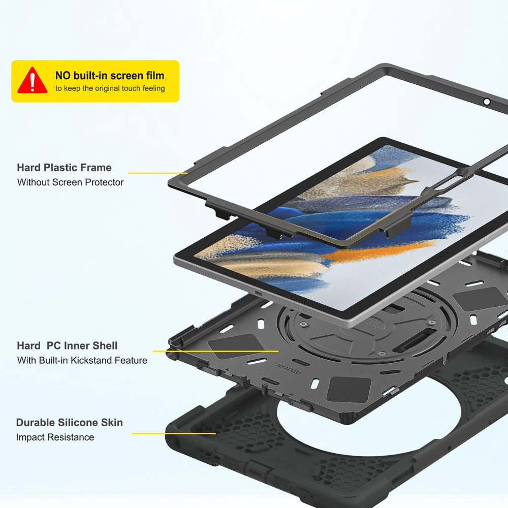 JLN-SS-X205 | Samsung Galaxy Tab A8 SM-X200 / X205 | Ultra 3 layers shockproof rugged case with hand strap and kick-stand