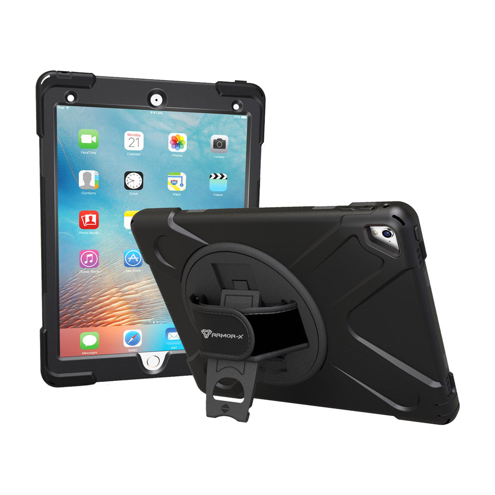 ARMOR-X  iPad Pro 9.7 2016 shockproof case, impact protection cover with hand strap and kick stand. One-handed design for your workplace.
